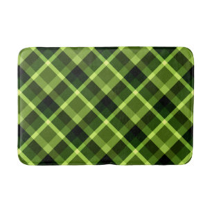 Elegant Pea Green Plaid Pattern Medium Bath Mat