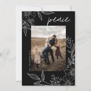 Elegant Peace Christmas Floral Black Photo Holiday Card