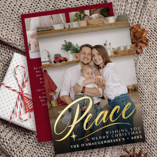 Elegant Peace Christmas Full Photo Foil Holiday Card