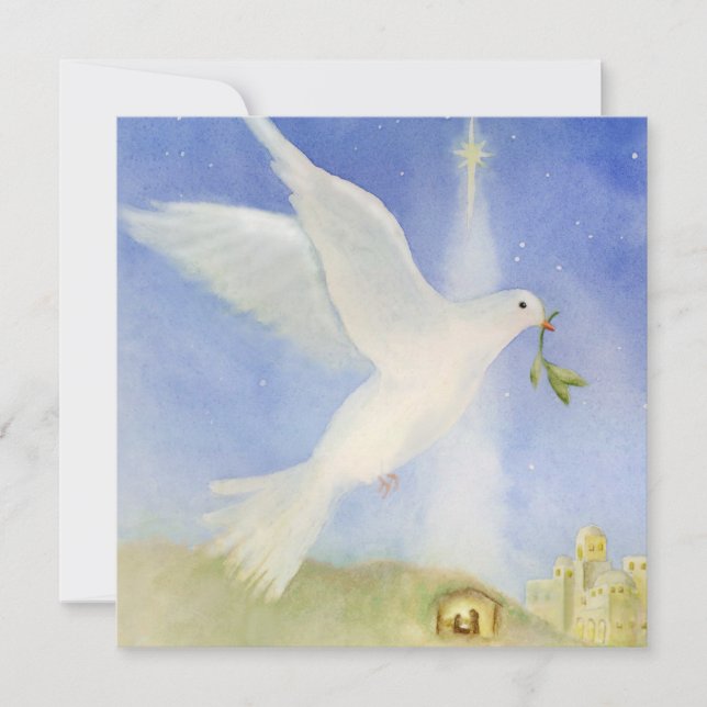 Elegant Peace Dove Nativity Christmas Holiday Card (Front)