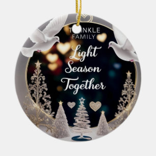 Elegant Peace Doves Twinkle Family Light Season Ceramic Tree Decoration