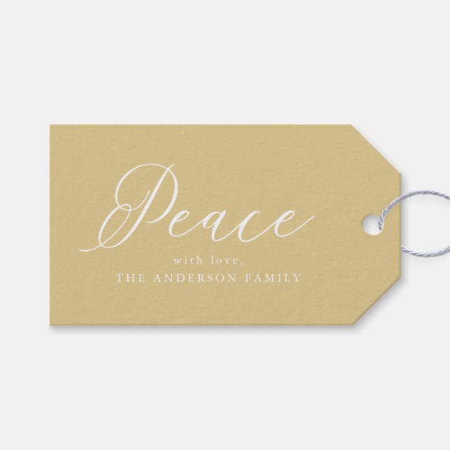 Elegant Peace | Gold Holiday Gift Tags (Front (Horizontal))