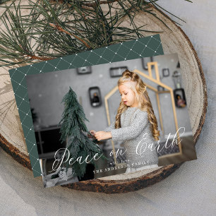Elegant Peace in Forest Green   Holiday Photo Card