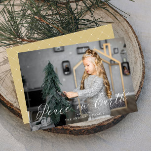 Elegant Peace in Gold   Holiday Photo Card