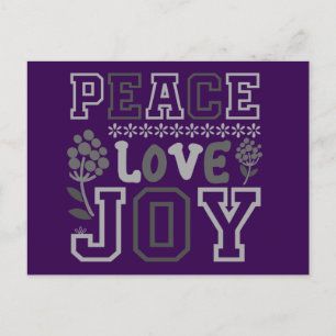 Elegant Peace Love Joy Purple Christmas Holiday Postcard