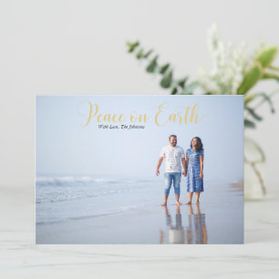 Elegant Peace on Earth Holiday Photo Gold Card