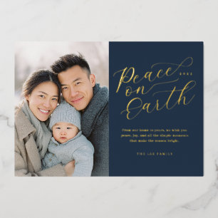 Elegant Peace on Earth Photo Foil Holiday Card