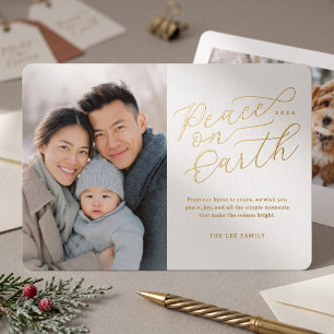 Elegant Peace on Earth Photo Foil Holiday Card
