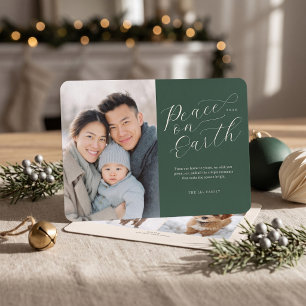 Elegant Peace on Earth Photo - Green Holiday Card