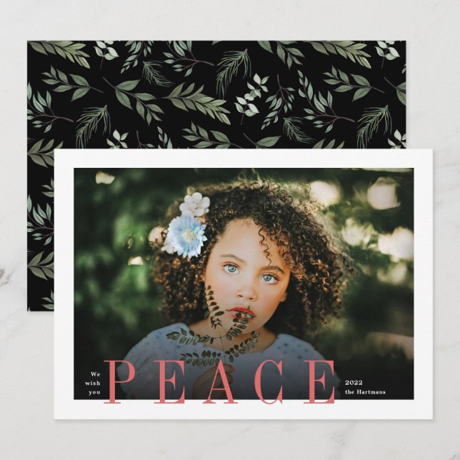 Elegant Peace Overlay Modern Christmas Photo Holiday Card (Front/Back)