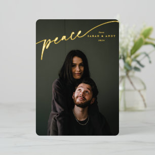 Elegant 'Peace' Typographic Script Foil Holiday Card