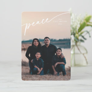 Elegant 'Peace' White Typographic Script Holiday Card
