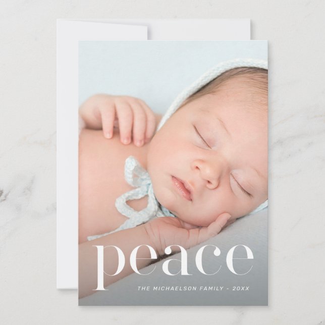 Elegant Peace with Silver Leaves Photo Christmas Holiday Card (Front)