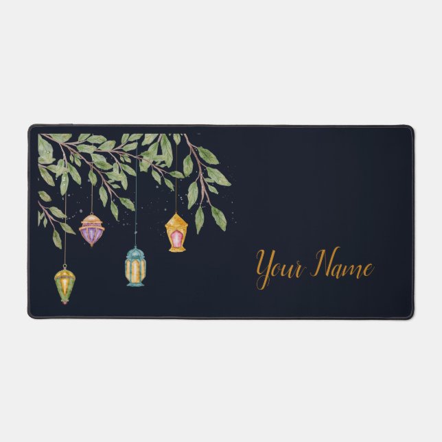 Elegant Peaceful Decorative Leaves and Lanterns Desk Mat (Front)