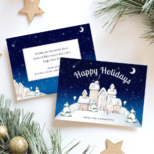 Elegant Peaceful Snowy Village Holiday Card