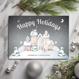 Elegant Peaceful Snowy Winter Village Holiday Card