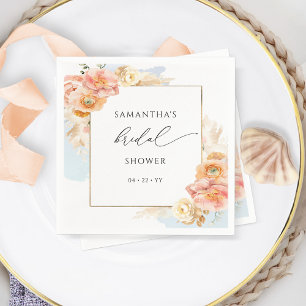 Elegant Peach and Blue Floral Bridal Shower Napkin