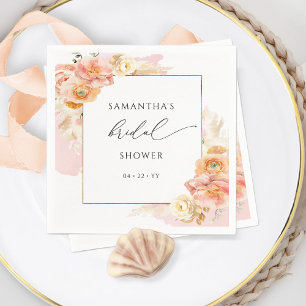 Elegant Peach and Blush Pink Floral Bridal Shower Napkin