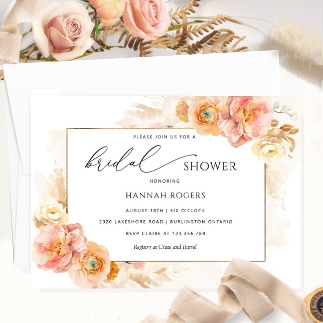 Elegant Peach and Cream Floral Bridal Shower Invitation (Creator Uploaded)