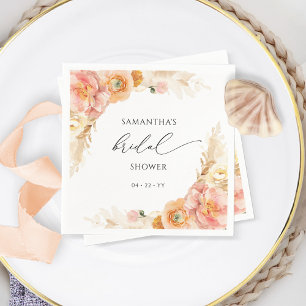 Elegant Peach and Cream Floral Bridal Shower Napkin