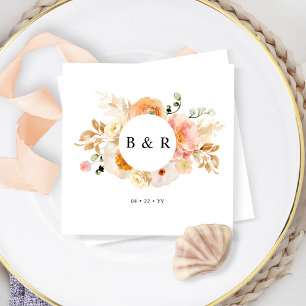 Elegant Peach and Cream Floral Monogram Wedding Napkin