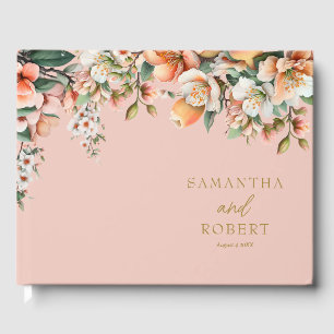 Elegant Peach and Gold Floral Wedding Guest Book