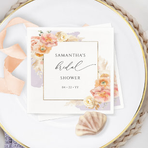 Elegant Peach and Purple Floral Bridal Shower Napkin