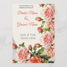 Elegant Peach and Red Floral Wedding Invitation