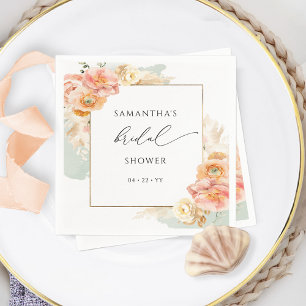 Elegant Peach and Sage Floral Bridal Shower Napkin