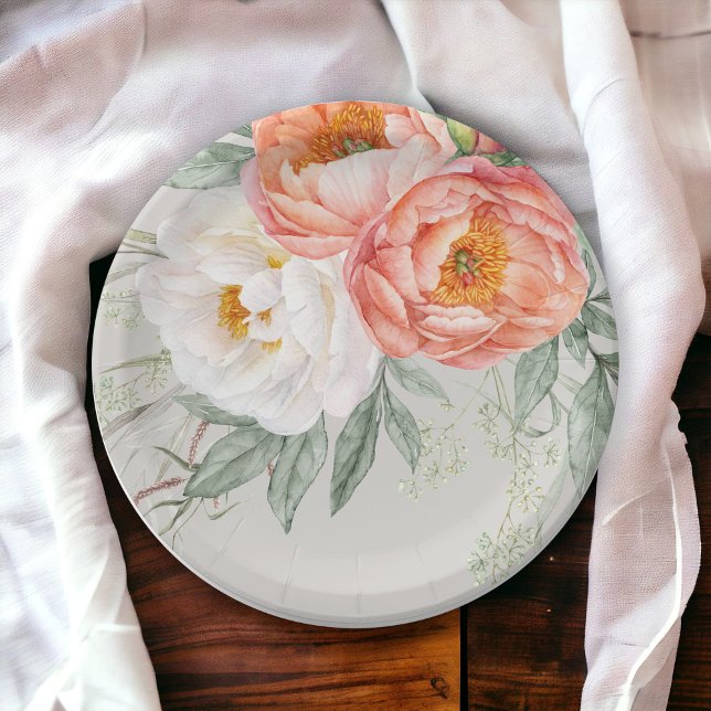 Elegant Peach and White Floral Feminine Paper Plate (Creator Uploaded)