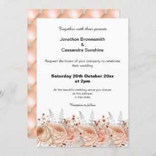 ELEGANT PEACH APRICOT FLORAL DIAMOND WEDDING INVITATION