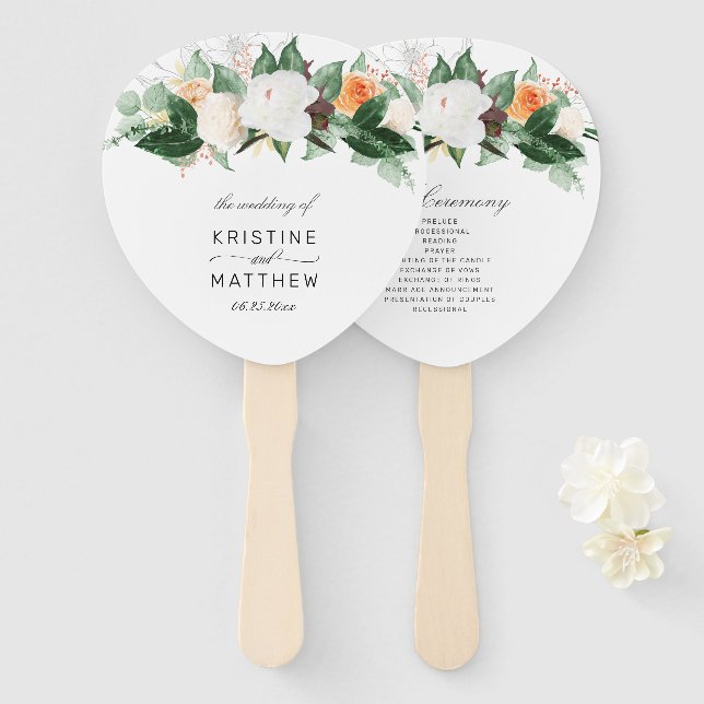 Elegant Peach Autumn Floral Wedding Program  Hand  Fan (Front and Back)