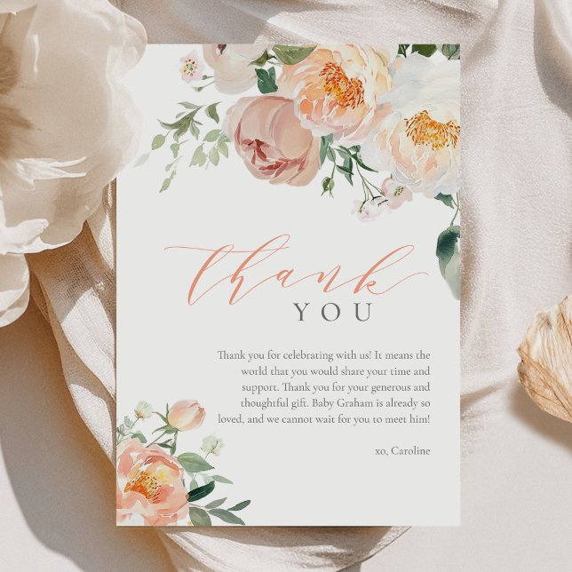 Elegant Peach Baby In Bloom Girl Baby Shower Thank You Card (Creator Uploaded)