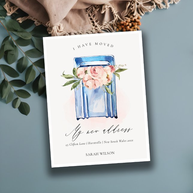 Elegant  Peach Blue Floral Mailbox I have Moved Postcard (Creator Uploaded)