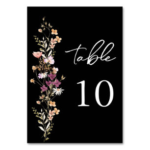Elegant Peach Blue Wildflower Wedding Table Number