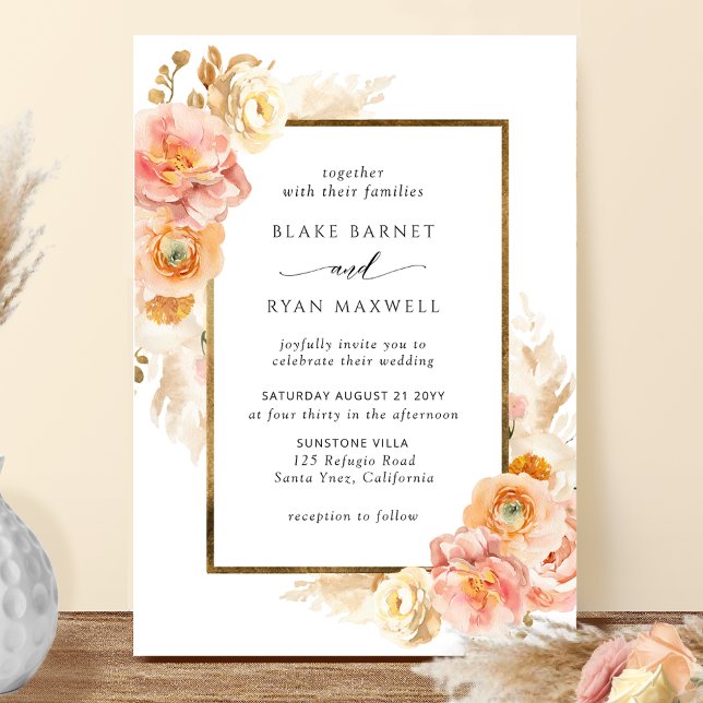 Elegant Peach, Blush and Cream Floral Wedding Invi Invitation (Creator Uploaded)