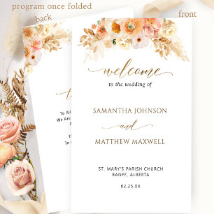 Elegant  Peach Blush Floral Folded Wedding Program