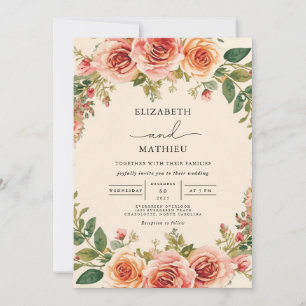 Elegant Peach Blush Floral Garden Wedding Invitation