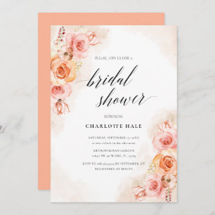 Elegant Peach Blush Floral Photo Bridal Shower Invitation