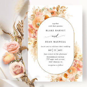 Elegant Peach, Blush Pink and Cream Oval Wedding Invitation