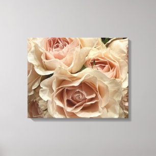 Elegant Peach & Blush Pink Roses Photo Canvas Wall Print