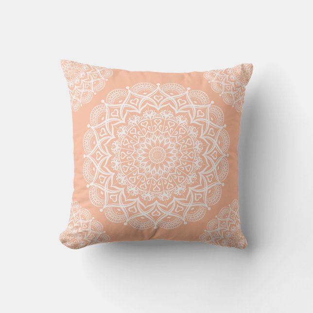 Elegant Peach Boho Mandala Cushion (Front)