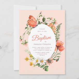 Elegant Peach Botanical Baptism Invitation