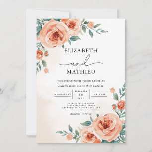 Elegant Peach Botanical Floral Wedding Invitation