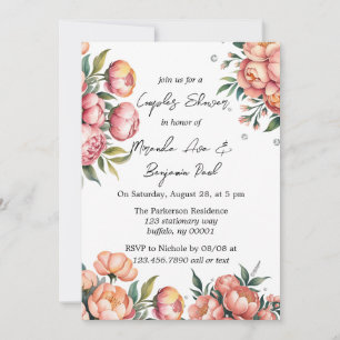 Elegant Peach Bouquet with Diamonds Couples Shower Invitation