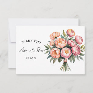 Elegant Peach Bouquet with Diamonds Thank You Card