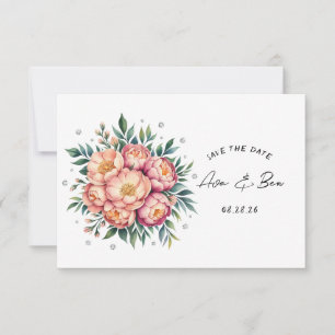 Elegant Peach Bouquet with Diamonds Wedding Save The Date