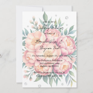 Elegant Peach Bouquet with Diamonds Wedding Shower Invitation