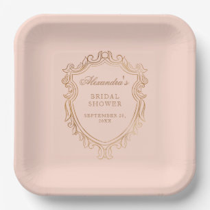 Elegant Peach Bridal Shower Party Paper Plate