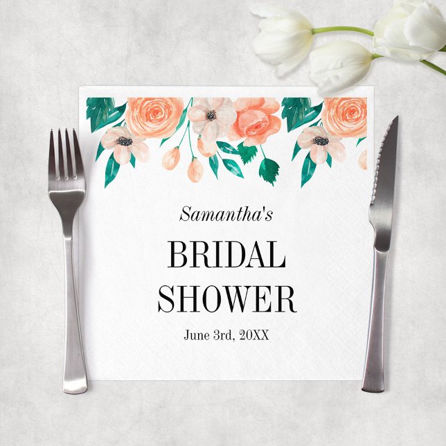 Elegant Peach Bridal Shower Personalised Floral Napkin (Elegant Peach Bridal Shower Personalized Floral Napkins
)